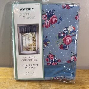 Waverly Garden Room Hillside Double Layer Valance Vtg Blue Floral 72x17 NEW